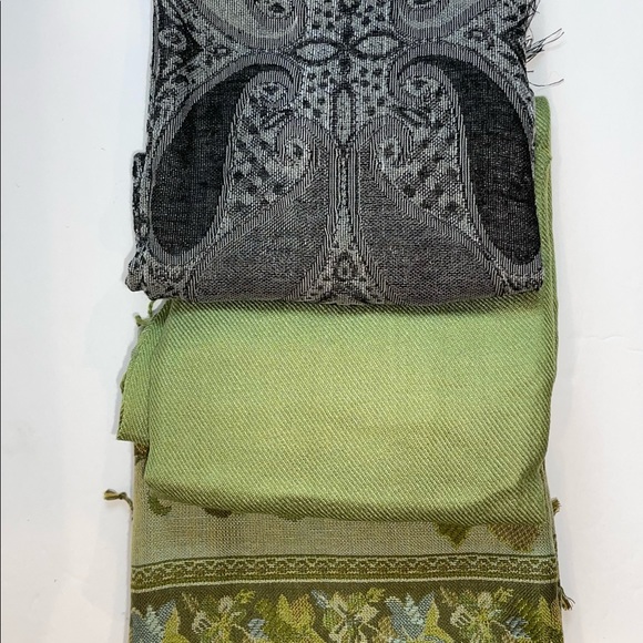Accessories - Pashmina | Head Scarf | Blanket Throw | Solid green, green floral, black print